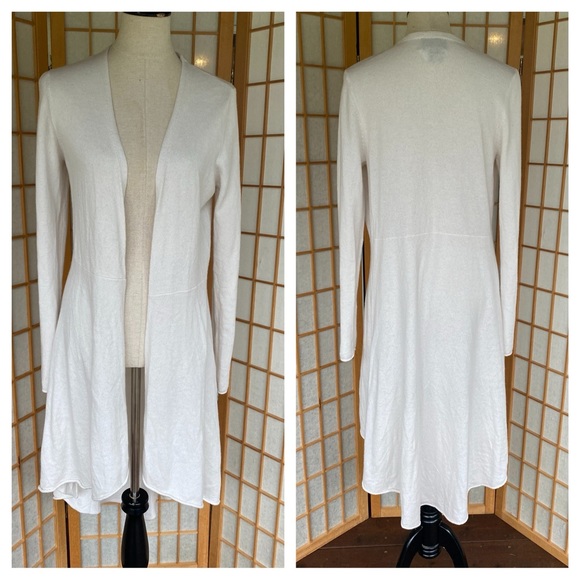 Megaschoni Cashmere Open Long High Low Ivory Cardigan SZ M - Picture 2 of 13